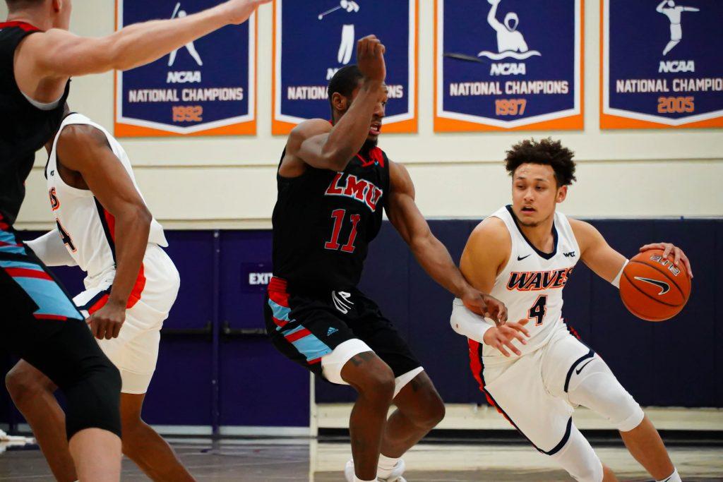 Ross navigates past an LMU defender after a screen. As a team, the Waves shot 50% from the field and 82% from the free-throw line.