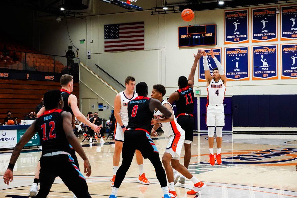 Ross pulls up for a three in the first half versus LMU. Ross had an efficient day from downtown, shooting 4-for-7.