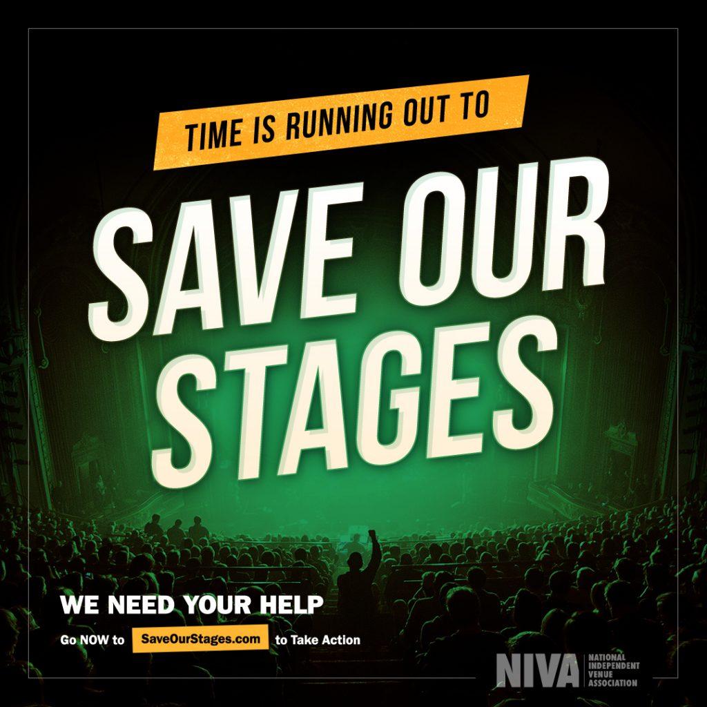 The National Independent Venue Association&squot;s official poster for the "Save Our Stages" features a small venue with cheering fans. They fundraised $15 billion in relief money for independent venues, Broadway theaters, movie theaters, talent agencies and museums. Photo Courtesy of saveourstages.com