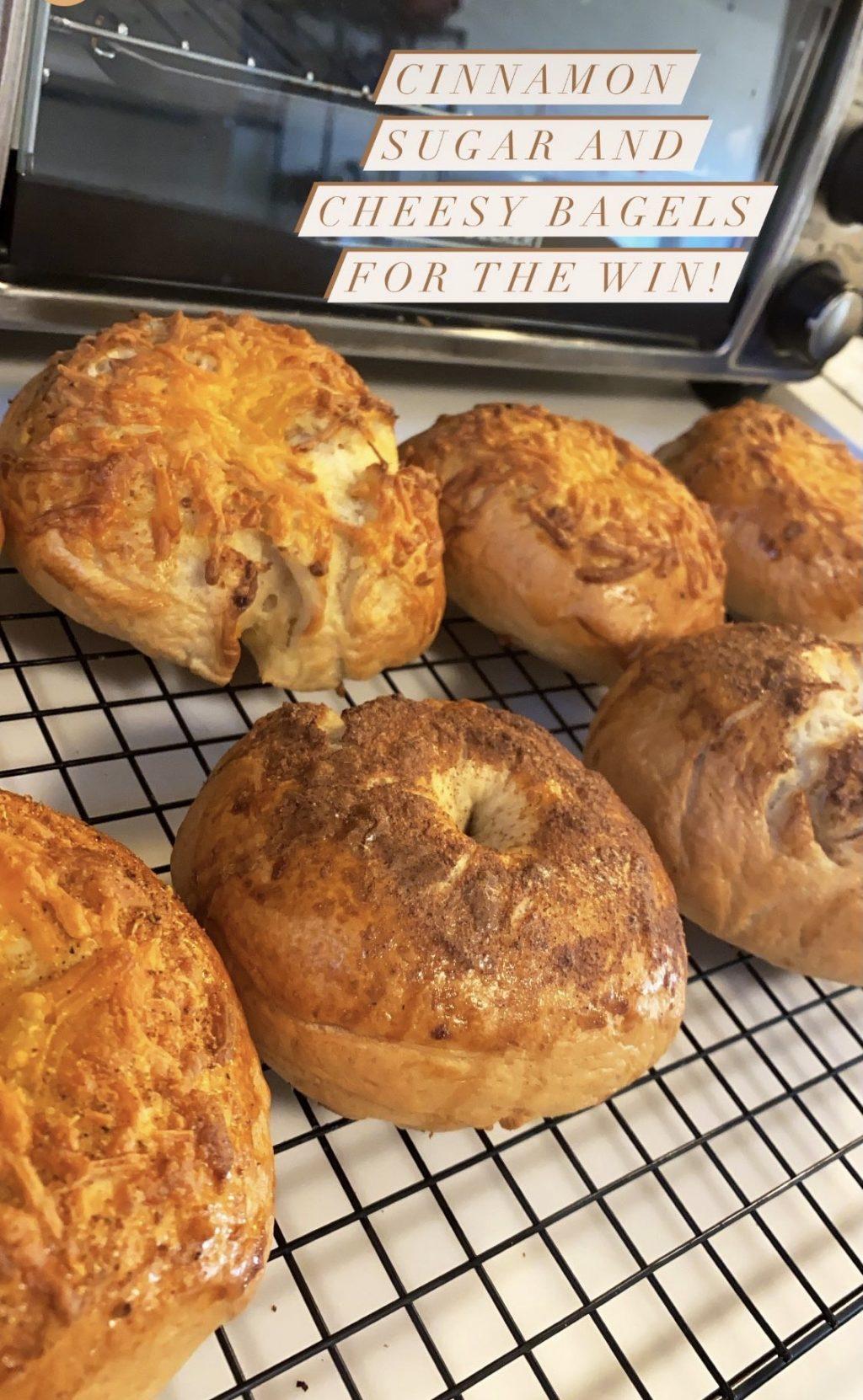 Duvall posts her homemade cheesy and cinnamon bagels on her Instagram in March. Duvall said making bagels from scratch was easier than she thought it would be.