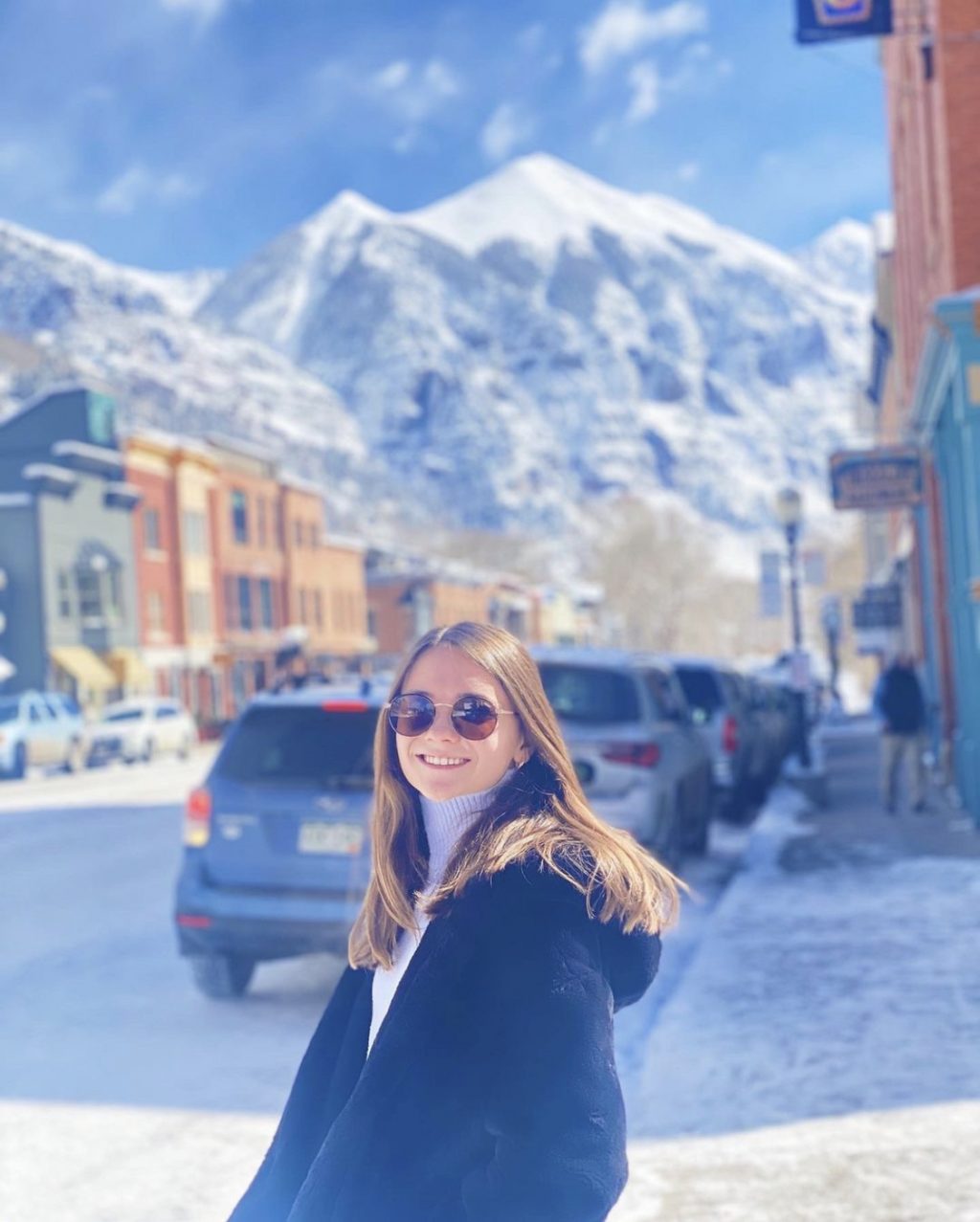 Hancock walks down Main Street in Telluride, Colo., in February. Hancock said she loves her hometown of Denver.