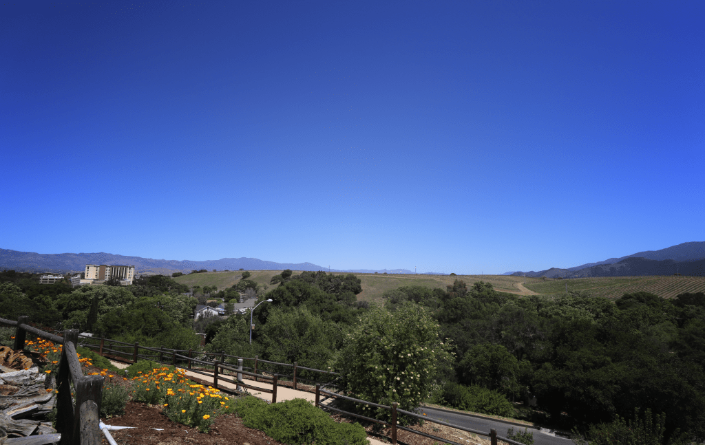 The Santa Ynez Reservation sits in the valley, overlooking the Chumash Casino Resort, the Santa Ynez Mountains and the Zanja de Cota Creek nestled between the trees April 28. The Santa Ynez Band of Samala Chumash Indians established the reservation in 1901.