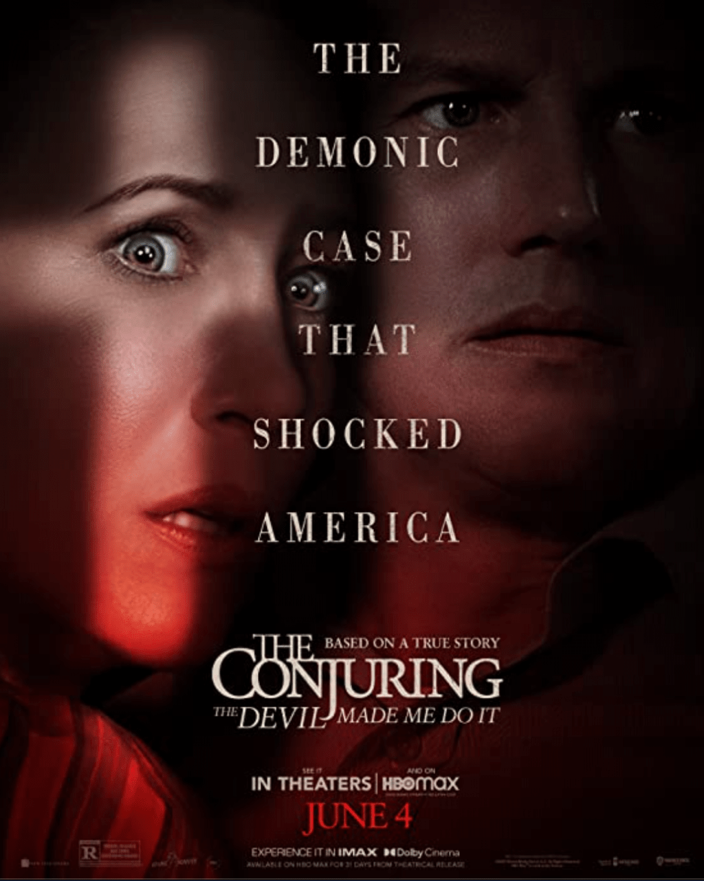 The official poster for "The Conjuring: The Devil Made Me Do It" shows Patrick Wilson and Vera Farmiga as Ed and Lorraine Warren, the stars of the franchise. As indicated by the poster, the events in the film were loosely based on a case of demonic possession recorded by the actual Warrens. Photo Courtesy of Warner Bros. Pictures