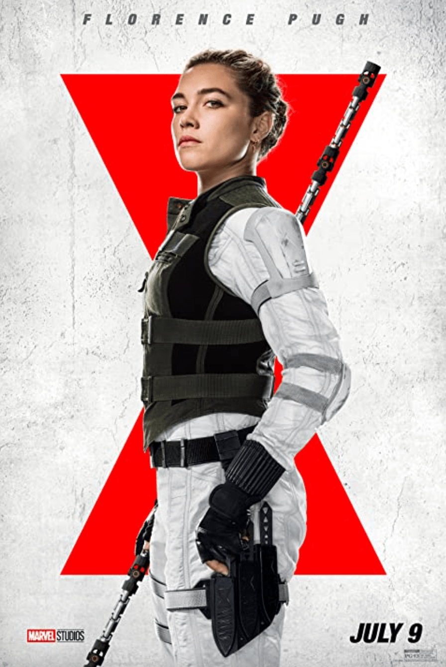 A promotional poster shows Florence Pugh as Yelena Belova wearing her own unique Widow suit. The dynamic between Johansson and Pugh was the most compelling aspect of "Black Widow," bolstered by a great performance from up-and-comer Pugh. Photo Courtesy of Marvel Studios