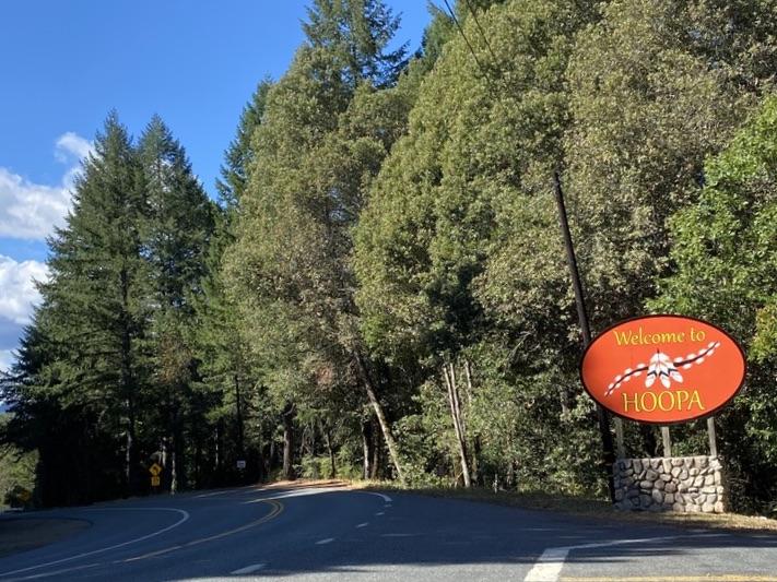 The entrance to the Hoopa Valley Indian Reservation sits in Northern California. Territory belonging to the tribe is considered a sovereign nation, meaning they have nearly full separation from the local and federal governments.