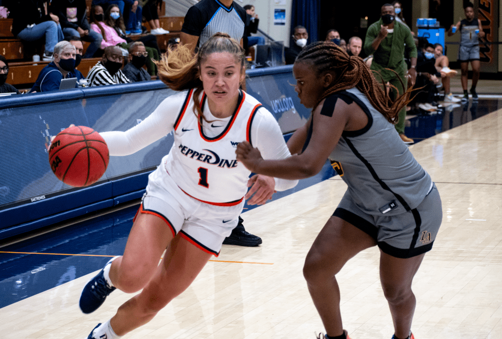 Senior guard Malia Bambrick drives to the basket versus CSU LA. Bambrick finished the game with nine points.