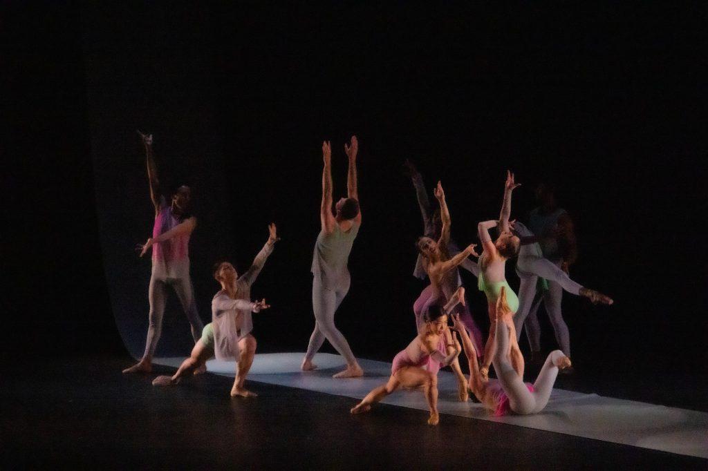 The dancers extend their arms and legs with grace in the contemporary piece, "Steep Drop, Euphoric." Yorita said this piece exposes the hearts of the dancers and has the power to move the audience.