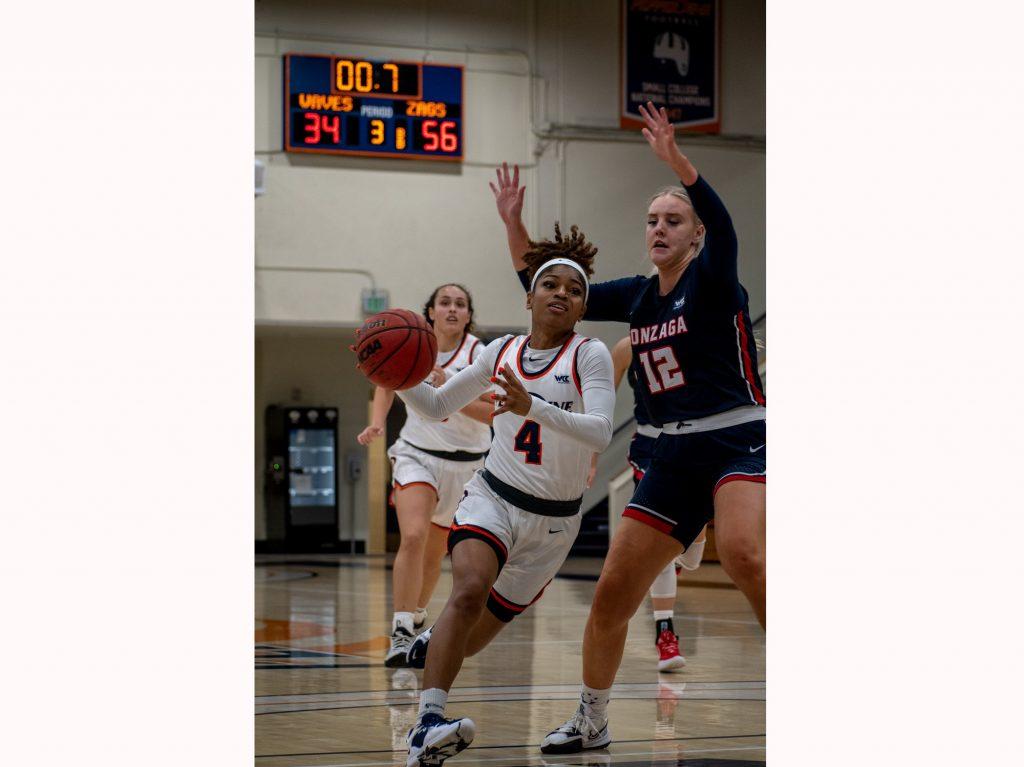 Senior guard Cheyenne Givens attacks the basket during the game versus Gonzaga Jan. 27. Givens had nine points on four-for-9 shooting.