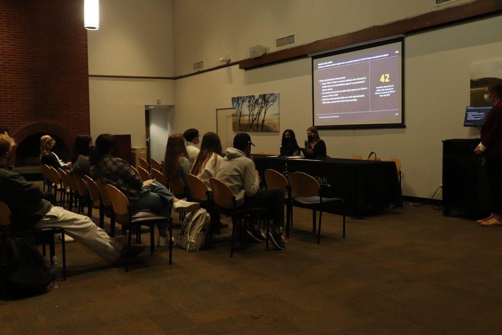 Students attend the Model UN panel event in the Fireside Room during Global Learning Week. GLW intern and senior Emma Polidori said GLW aimed to educate students on global issues they may not otherwise learn about.