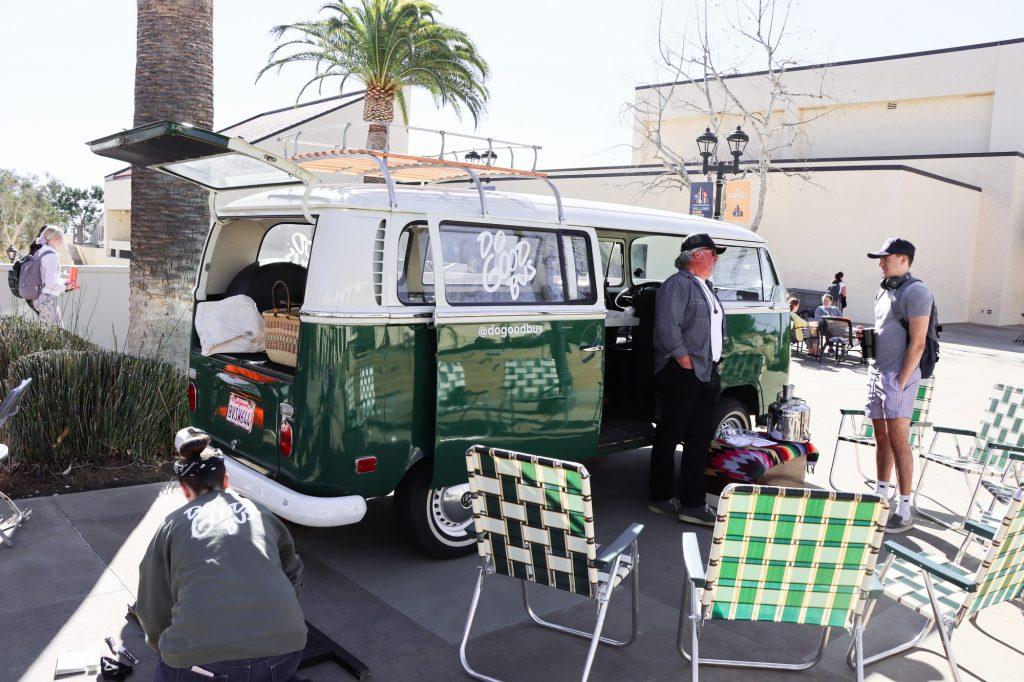 The Do Good Bus team sets up their VW Bus and lawn chairs for the "Do Good Bus Talks." This nonprofit organization has taken the bus all over Southern California to serve the community and more recently to spark conversation that leads to eventual change.