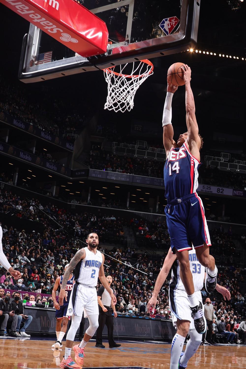 Edwards goes up for the dunk versus the Orlando Magic on Dec. 18, 2021, in the Barclays Center. Edwards played 39 minutes that game and had nine points and five rebounds in the effort. Photos courtesy of Nathaniel S. Butler via Getty Images