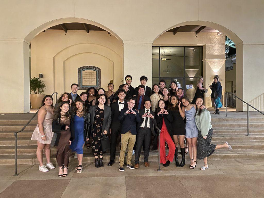 AO Waves pose for a photo outside of Elkins Auditorium in fall 2021. The group scheduled its next monthly midweek service for April 6. Photo courtesy of Alpha Omega Waves