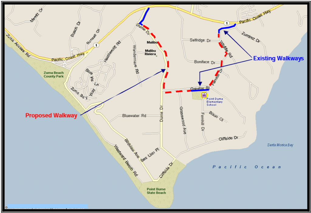 A map shows walkways the City of Malibu proposed in 2006. The project created a safe route to school for Malibu Elementary School. Graphic courtesy of the City of Malibu
