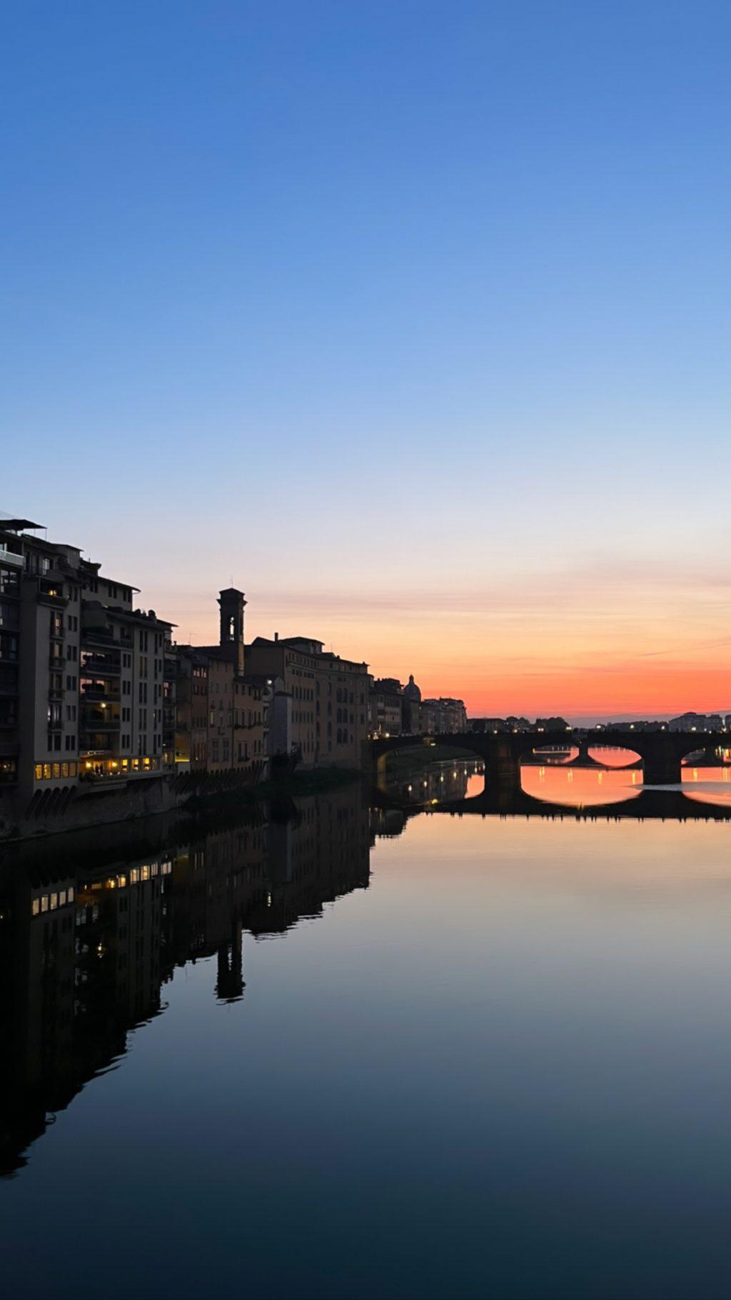 The Arno River at sunset in Florence. Students could explore the city in the evenings when classes were over.