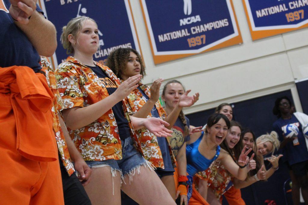 Pepperdine RipTide squad cheers on the Waves during the Asics Tournament. This was the first home game at Firestone Fieldhouse during the 2022-23 academic year.