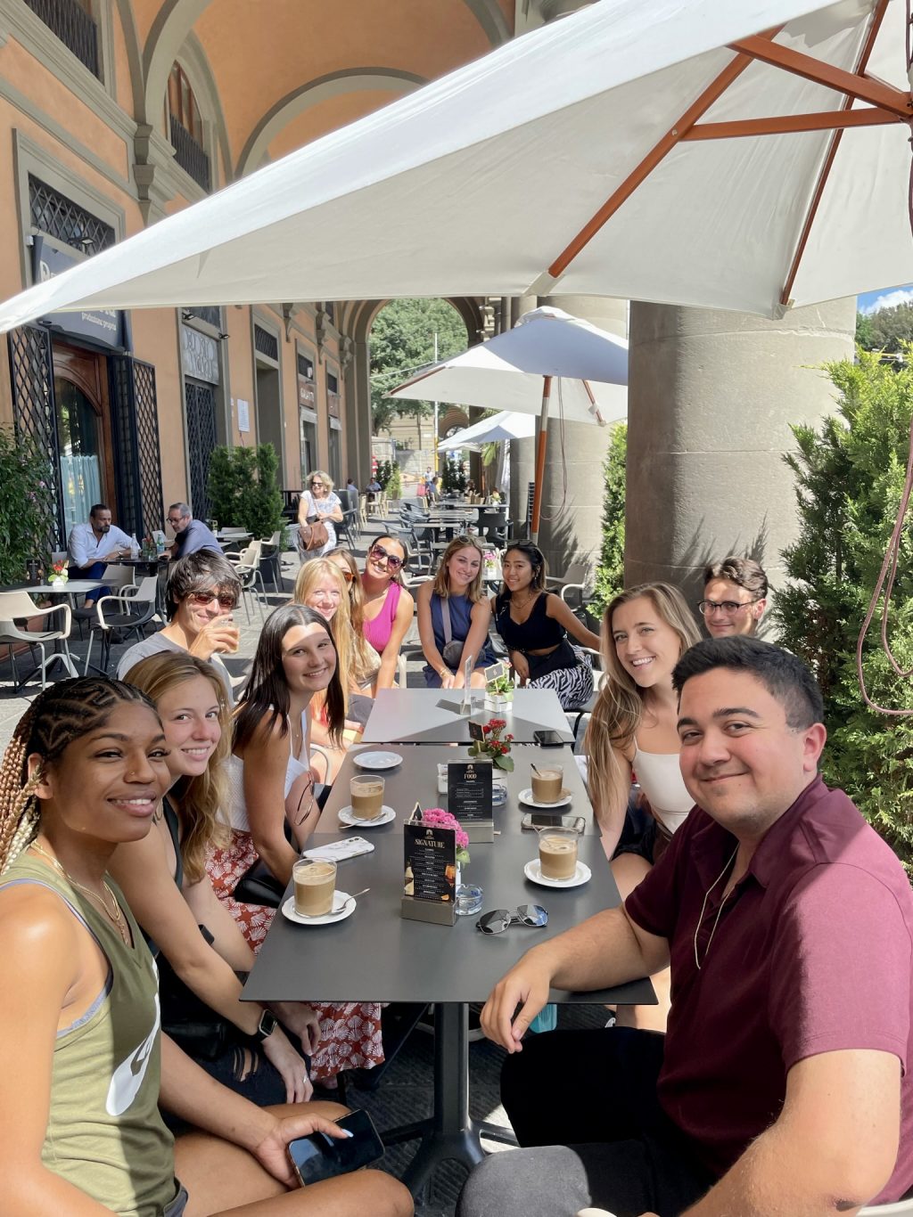 Members of the Florence program taking a break from the first week of classes to visit a nearby coffee shop. June 7. Trying new coffee shops throughout Italy was one of my favorite parts of traveling to the different provinces.
