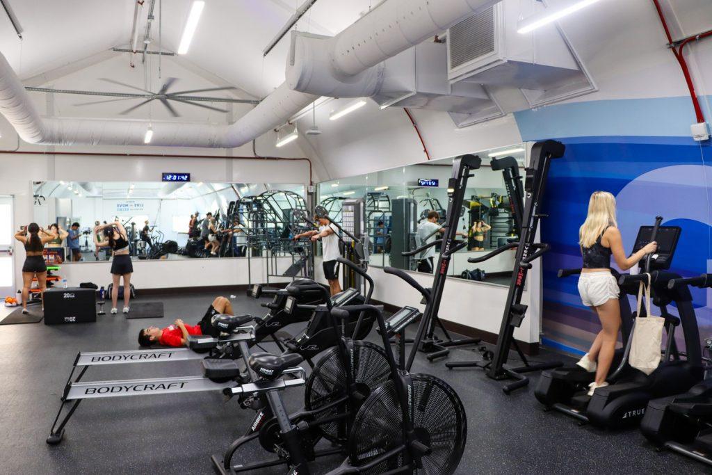 Students utilizing the new gym facilities on August 31