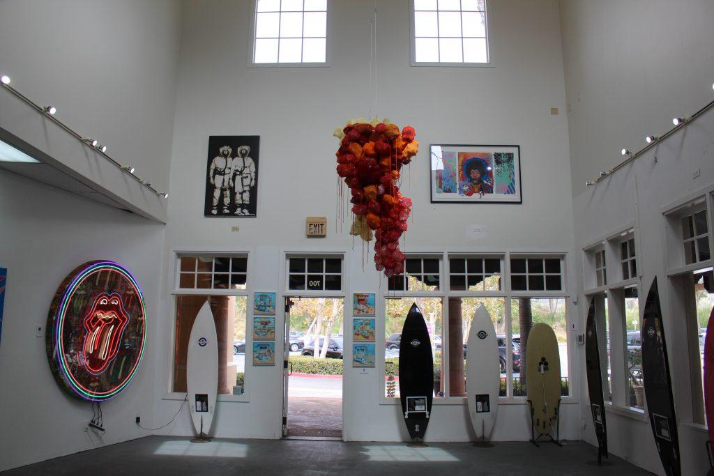 The front of the art gallery displays surfboard art from both Trujillo and Redman as well as LED art and sculptures from local artists Oct. 5. The gallery included art from many local Malibu artists.