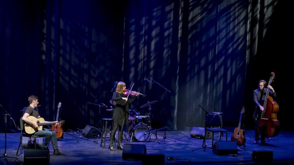 Trio Dinicu plays a couple of songs apart from the Django tribute in Smothers Theatre on Oct. 23. The group used guitar, violin and double bass in the performance.