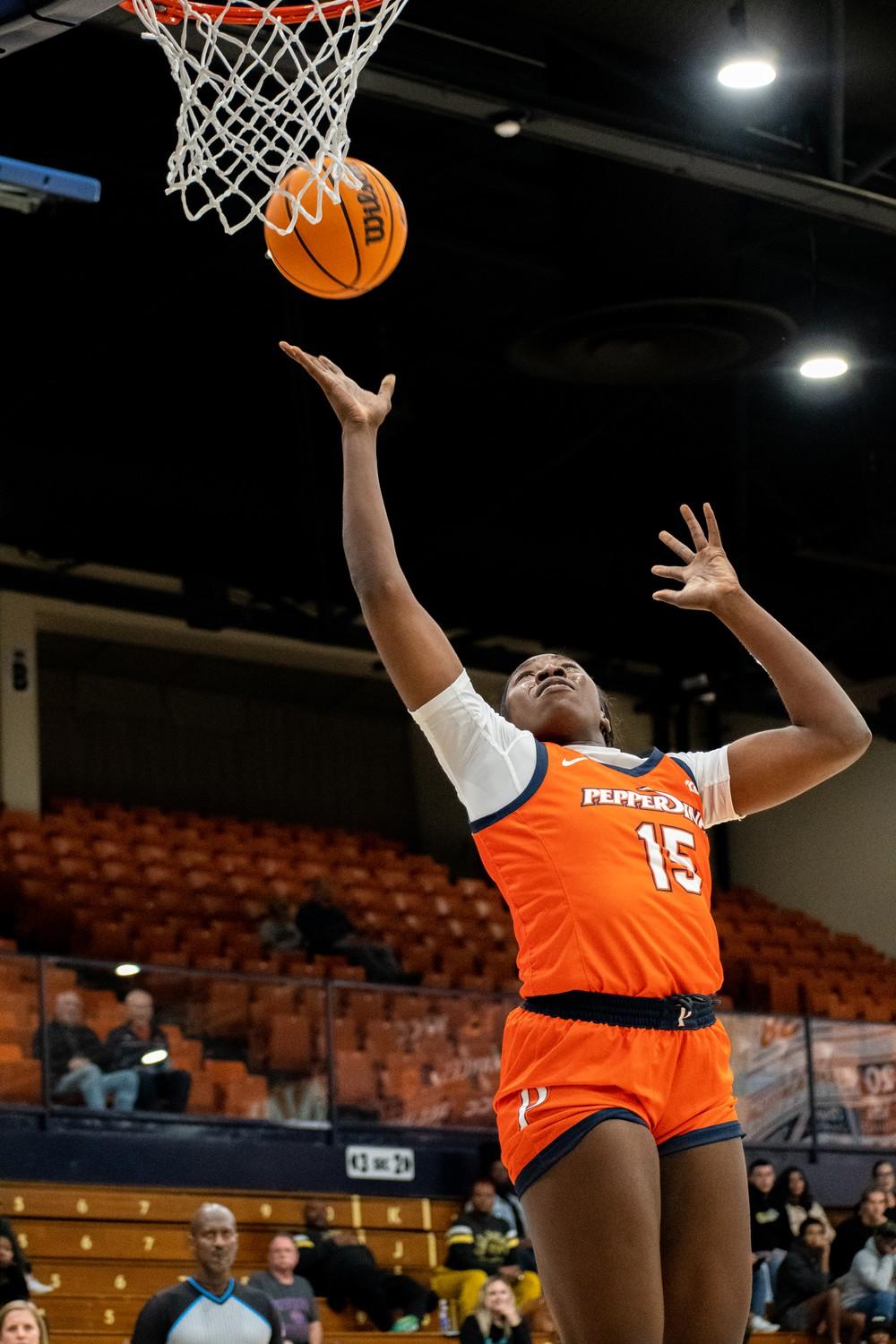 Redshirt senior forward Becky Obinma goes up for a layup versus CSU Los Angeles at Firestone Fieldhouse on Nov. 2. Obinma scored 11 points in the contest.