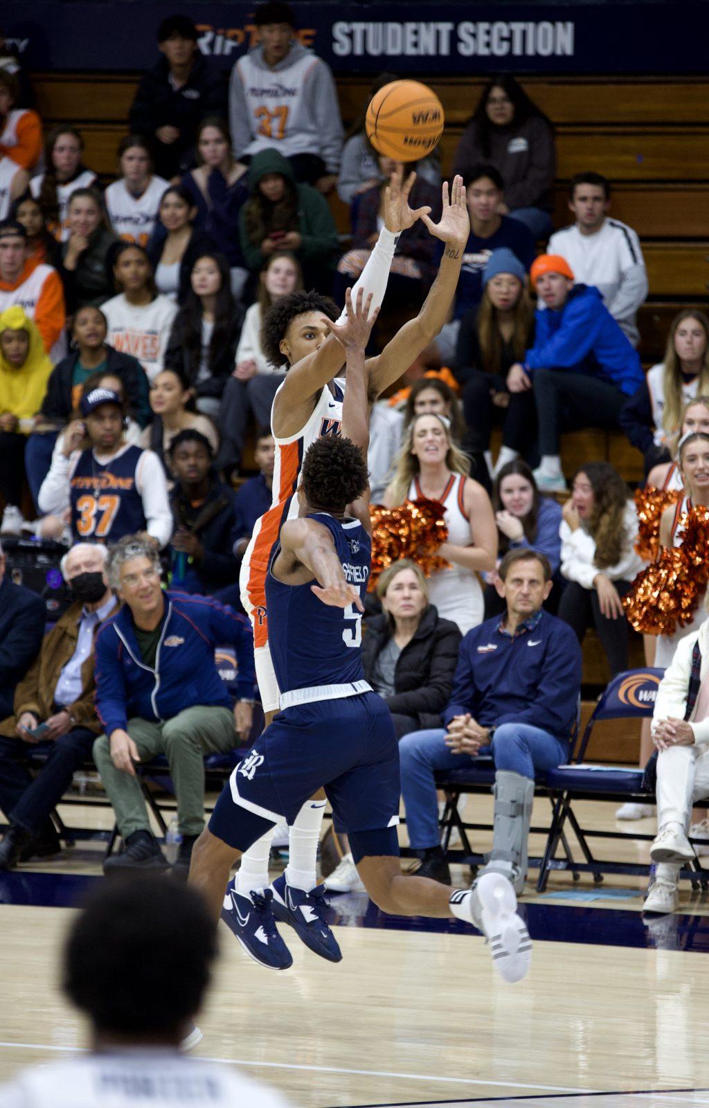 Pepperdine Men's Basketball sophomore forward Maxwell Lewis rises up for a jumper versus Rice University on Nov. 7 at Firestone Fieldhouse. Lewis eclipsed his then-career high of 29 points, when he scored 30 points versus Pacific on Jan. 7.