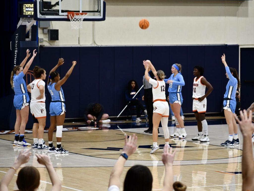 Graduate student Mary Walls shoots a free throw versus San Diego, on Jan. 12, at Firestone Fieldhouse. Walls is one of four new players this season.
