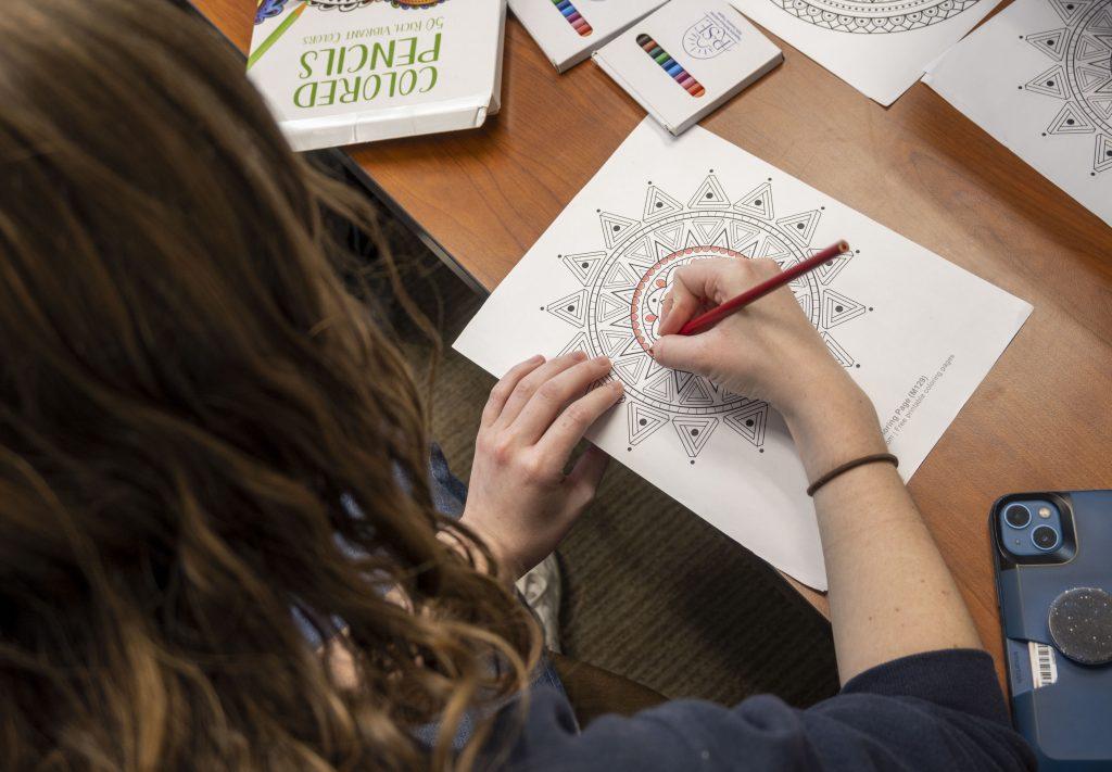 Coloring is one of the activities offered at the Breakfast Craft during the Jan. 26 event at Tyler Campus Center 250. In addition to coloring, the Counseling Center and Resilience-Informed Skills Education also offered origami as an activity.