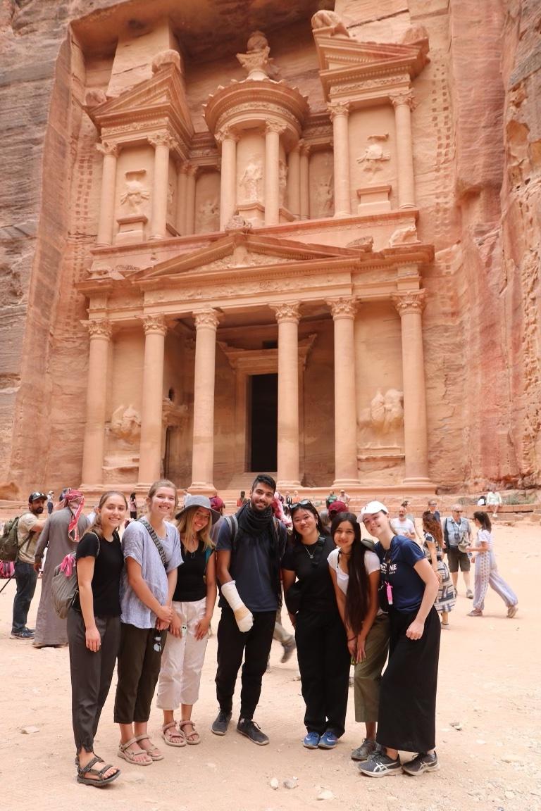 Participants in the Jordan summer 2022 program pose for a picture in Petra, an archaeological city. Woon said close relationships grew throughout the program.