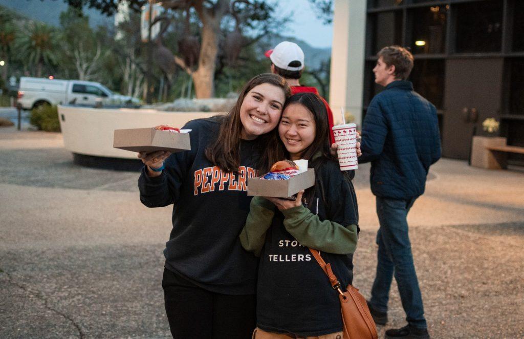 Students enjoy their In N Out together.