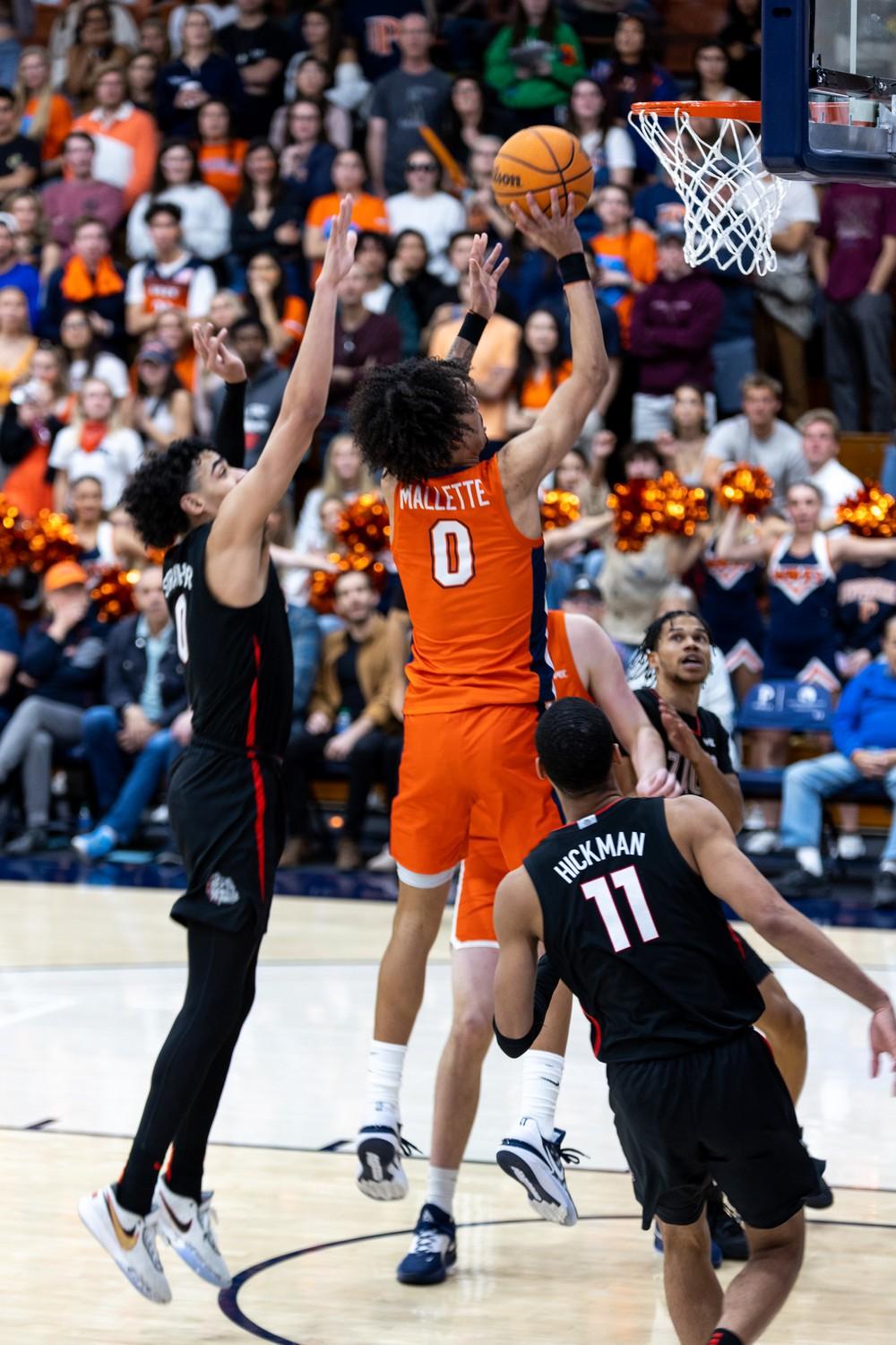 Mallette rises up for a layup versus No. 13 Gonzaga on Feb. 18, at Firestone Fieldhouse. Along with his 20 points, Mallette cashed in three 3-pointers.