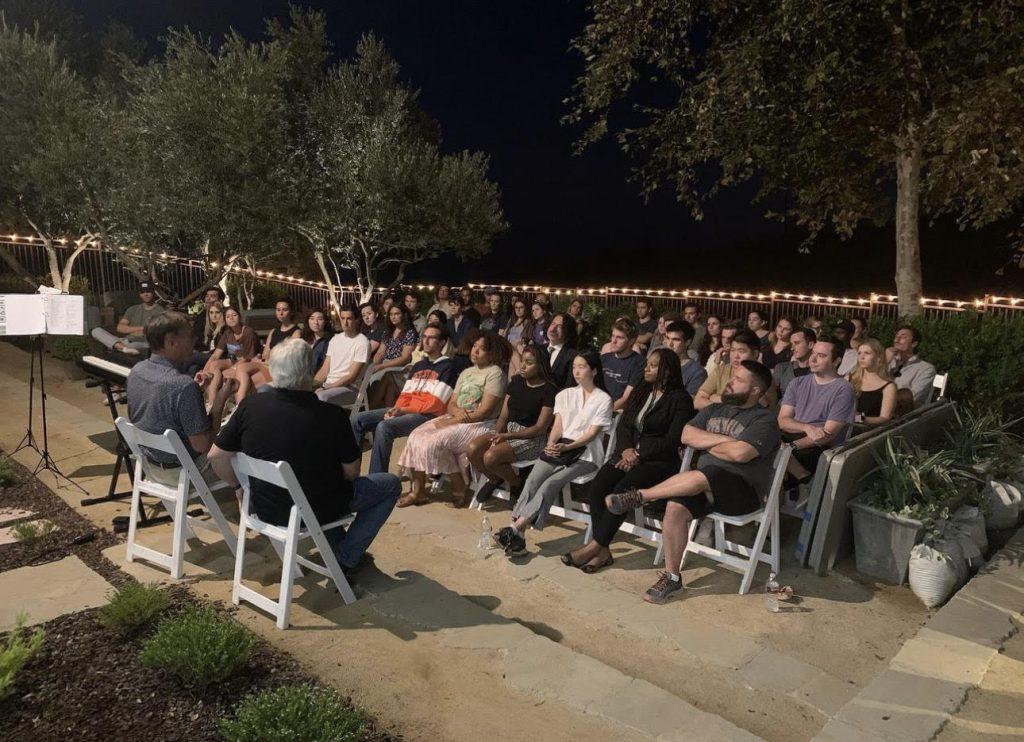 Caruso Law students gather at Dean Caron’s home to listen to a guest speaker and participate in the Dean’s bible study. Photo courtesy of Dean Paul Caron.