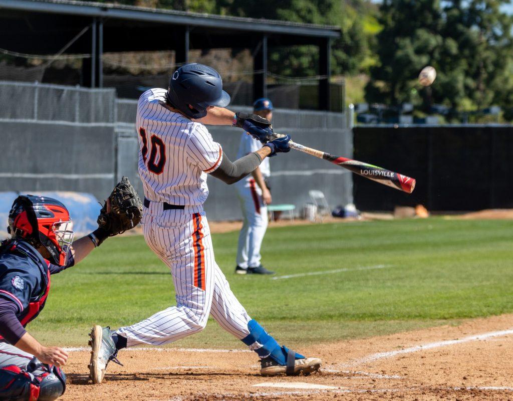 Freshman infielder Jack Basseer at bat against Gonzaga on March 24-25, at Eddy D. Field Stadium. Basseer had a career-high four hits in the final game of the series.
