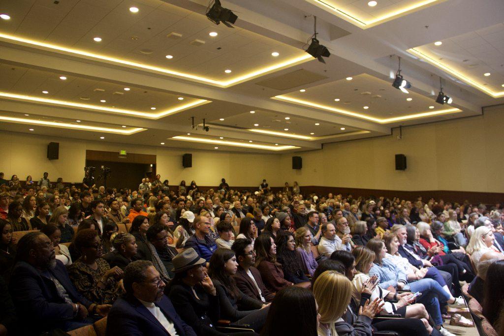 Pepperdine community members fill Elkins on March 16. The crowd filled nearly every seat in the auditorium.