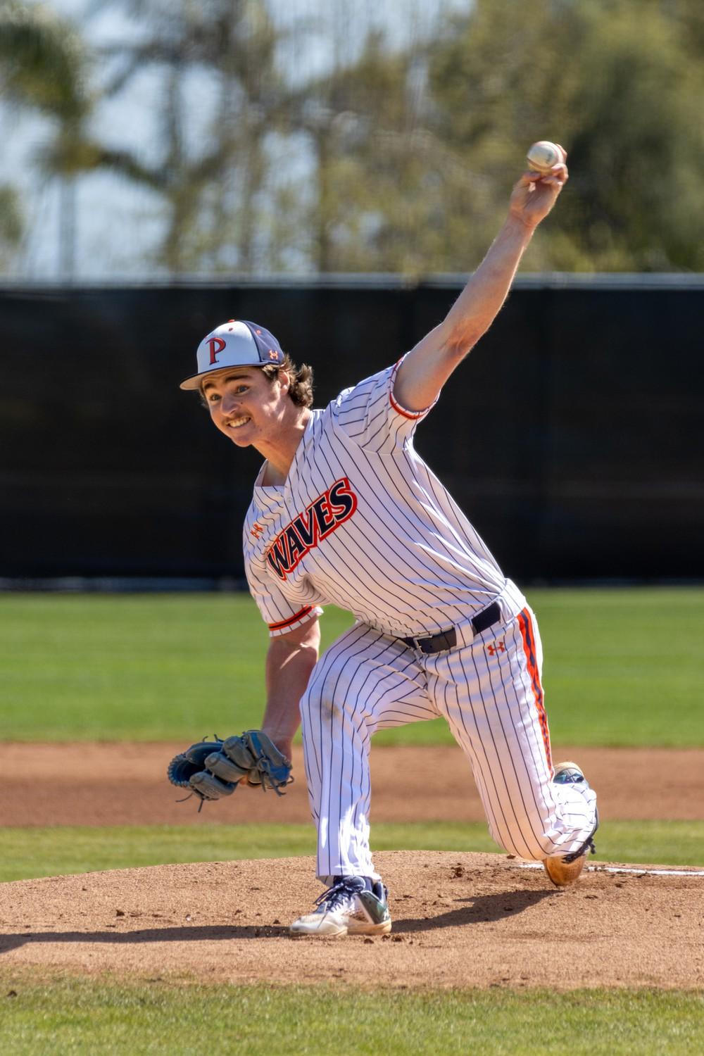 Senior pitcher Shane Telfer at the mound for the Waves on March 24-25, at Eddy. D. Field Stadium. Pepperdine would limit Gonzaga to only two hits in the first game of the series.