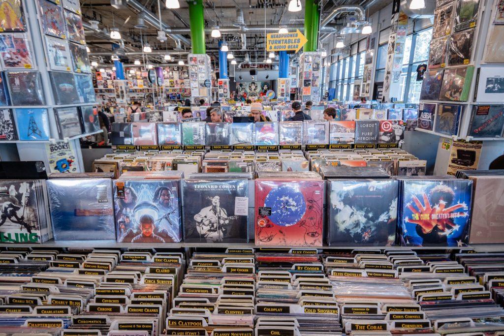 A busy day at Amoeba Music on Hollywood Blvd., the store moved from Sunset Blvd. to Hollywood in 2021.