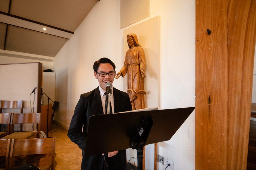 Silva leads worship at Our Lady of Malibu Catholic Church In February, Silva said he serves here as a music minister. Photo by Lucian Himes