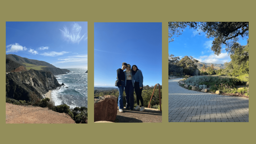 Folse (pictured far right) poses with friends in Big Sur, Calif., and captures the beautiful terrain of Santa Barbara, Calif., on March 1. Folse took a road trip from Malibu to San Francisco over spring break with her friends. Photos courtesy of Lena Folse, Collage by Emma Ibarra
