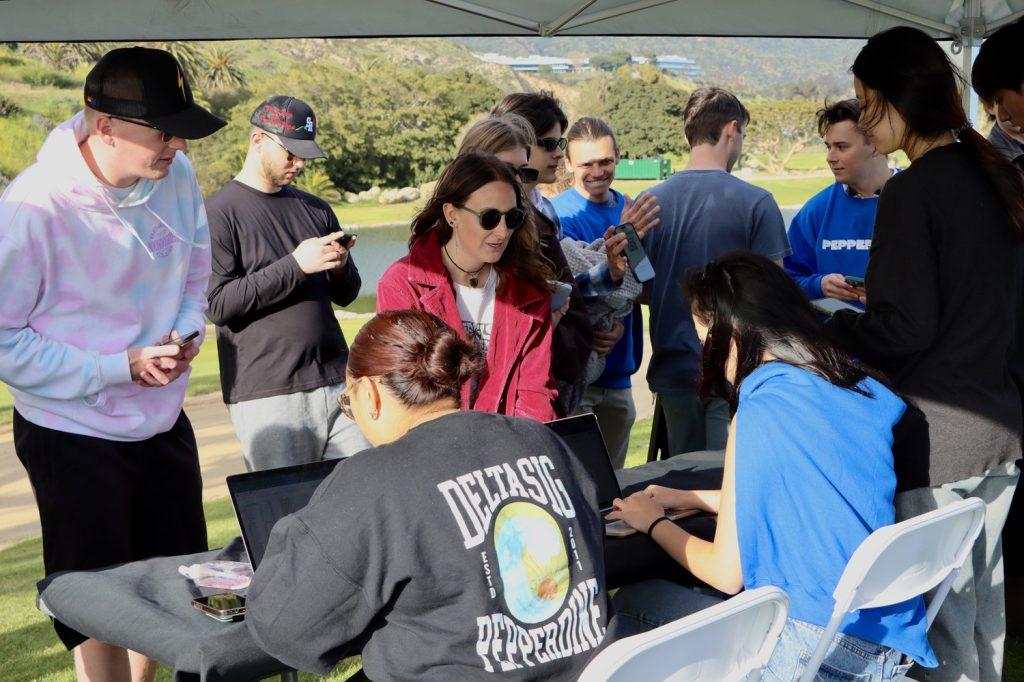 Board members check seniors in for Senior Sunset at Alumni Park on April 7. Chu said she was grateful for her team on the Board as they each took control of their roles and helped out.