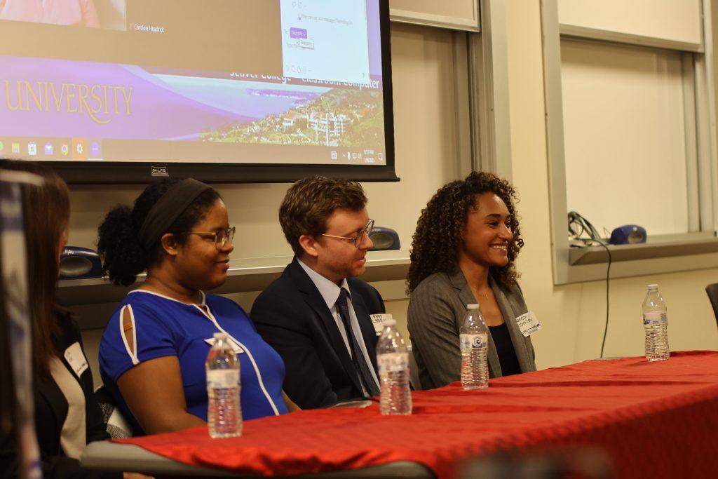 Panelists at the Pre-Law Panel engage in conversation with pre-law students on March 9, at BPC 191. Pre-law students had an opportunity to network with the panelists after the panel ended.