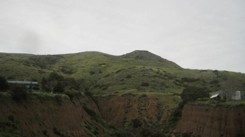 A canyon along Pacific Coast Highway in Malibu is surrounded by green hills March 31. Governor Gavin Newsom decreased restrictions to water access after this rainy season.