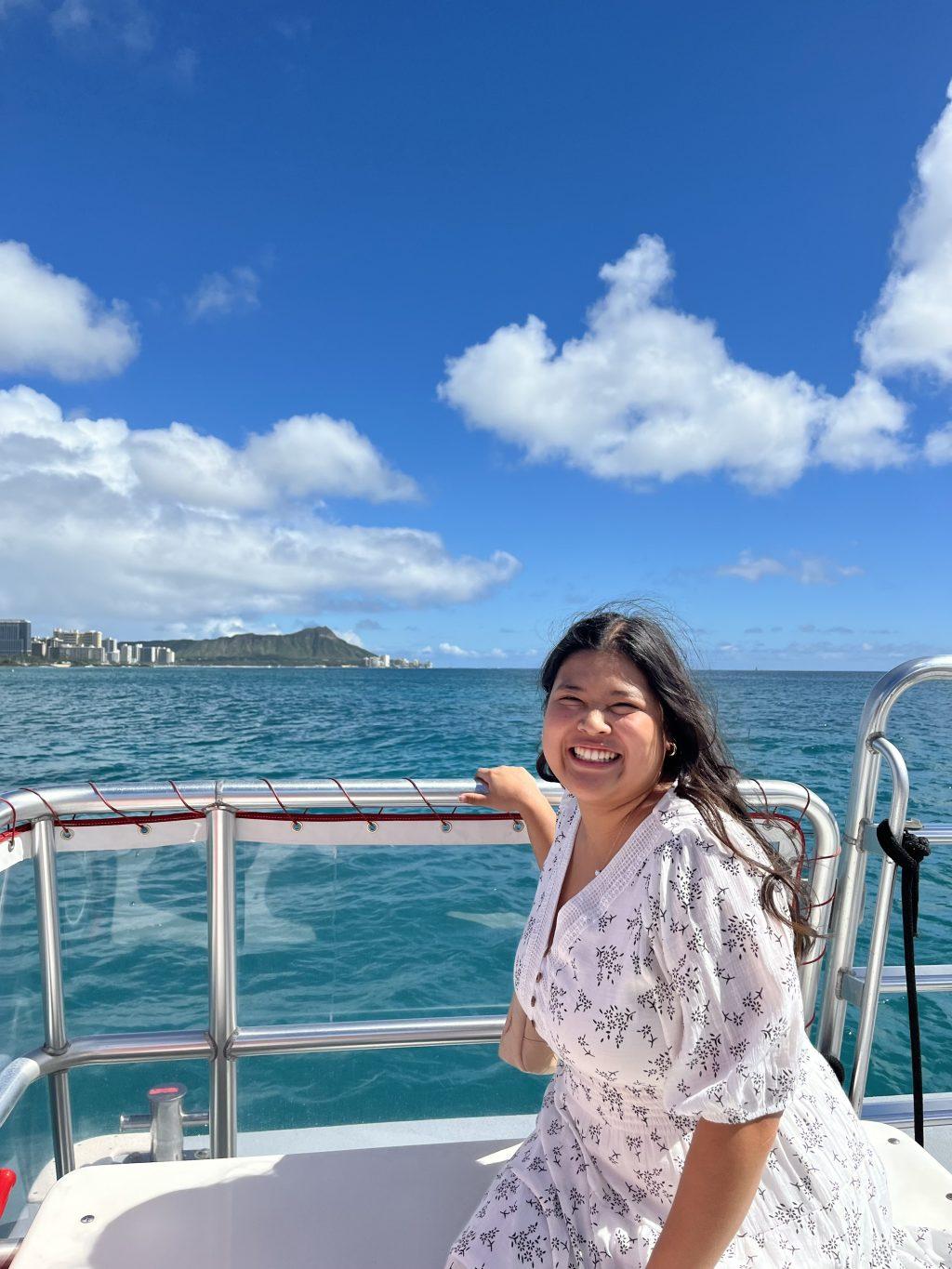 Kiaaina sails the Pacific Ocean along the shores of Waikiki Beach on March 4. The boat contained a glass bottom that revealed a variety of marine life such as fish and green sea turtles. Photo courtesy of Kala'i Kiaaina