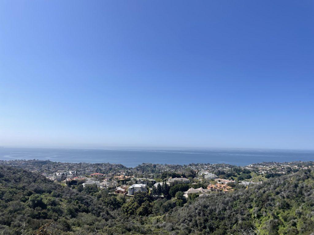 The view from the top of the Temescal Canyon Trail overlooks the Pacific Ocean and neighboring Pacific Palisades community April 5. The trailhead has typically taken hikers an average of two hours to complete the 3.4-mile loop.