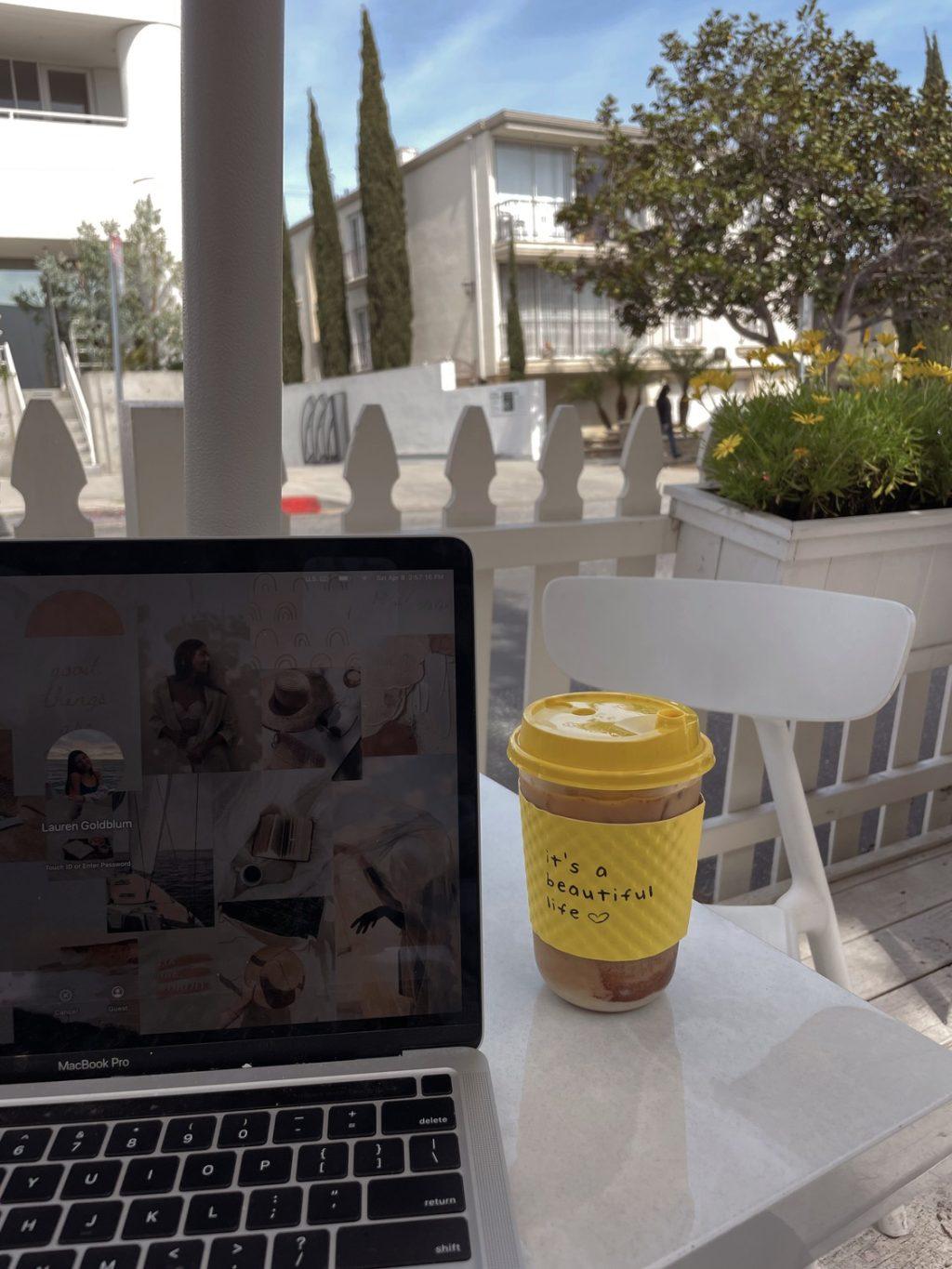 Sunshine makes for the perfect day to study or read at La La Land's outdoor patio April 8. The cafe is pet-friendly which allowed customers to bring their pets along with them on their coffee runs.