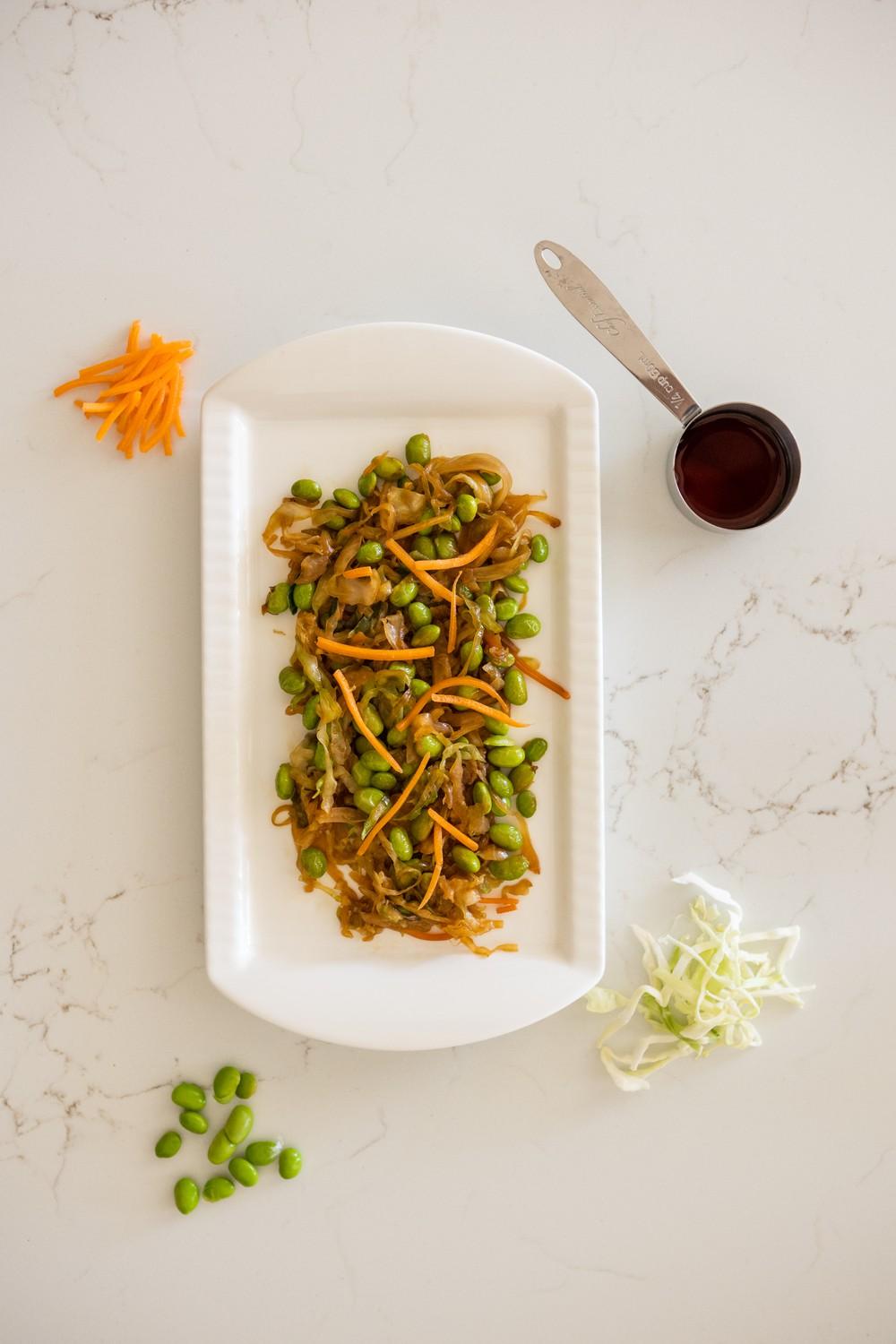 "Bigger Fresh to Fry" Edamame Stir Fry is a dish for a protein-filled afternoon. This meal can be made in under 10 minutes.