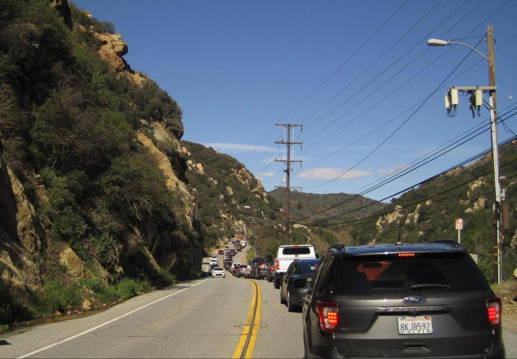 Cars sit in traffic on Malibu Canyon Road due to a rockslide March 7. Rockslides often occur on the first hot day after heavy rainfall, wrote Stephen Frasher, L.A. County Public Works public information officer.