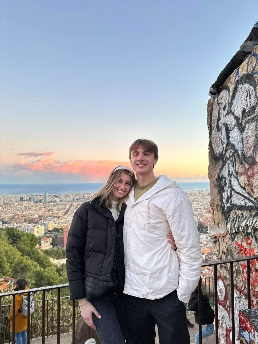 Rylie Bjork and Logan Ludwig enjoy the sunset in Barcelona in January. The couple said they love traveling around Europe together. Photo courtesy of Rylie Bjork
