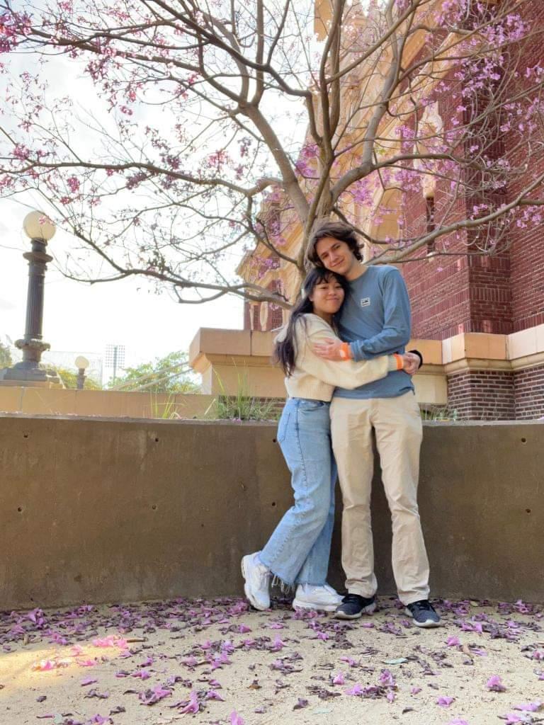 Sebastian Griego and his girlfriend Kaley Phan hug at the L.A. Museum of Natural History in March 2022. Griego said he sacrifices weekends on campus to spend time with Phan. Photo courtesy of Sebastian Griego