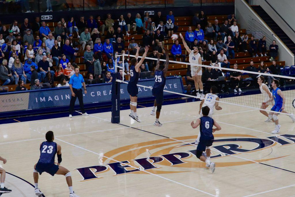 Waves Mens Volleyball team against UCLA in Firestone Field house, photo by Denver Patterson