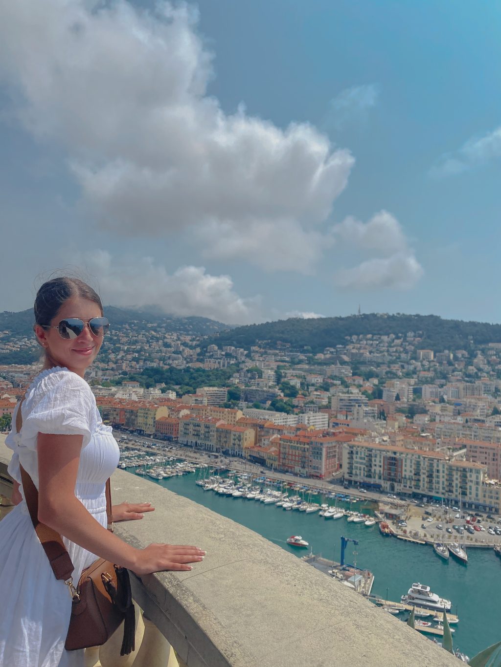 D'Andrea looks out to Port Lympia from Colline du Château in Nice, France on June 17. The Château offered expansive views of the turquoise water of the French Riviera.
