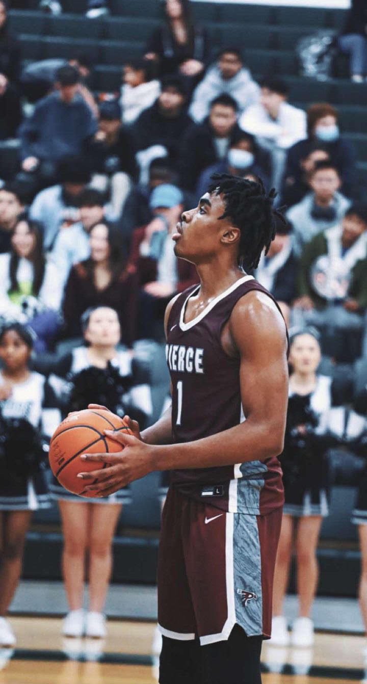 Men's Basketball junior forward Michael Ajayi is pictured in a game for Pierce College in Washington in January. Pierce led the Northwest Athletic Conference in total rebounds with 346 and total free throws at 250. Photo courtesy of Michael Ajayi